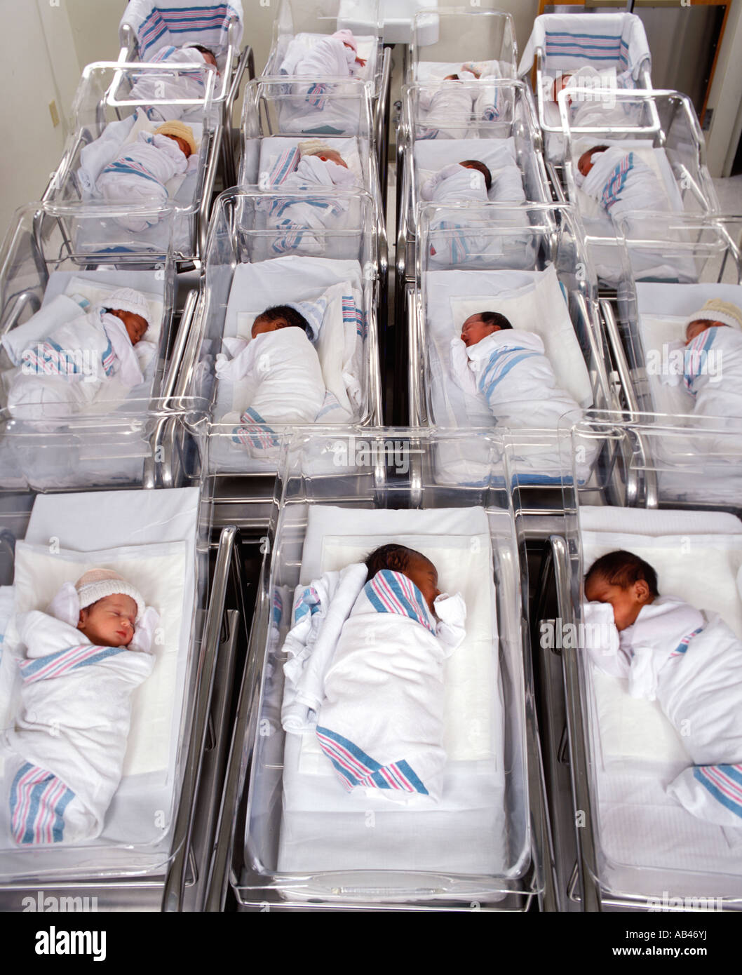Viele Babys in Entbindungsstation im Krankenhaus Stockfoto