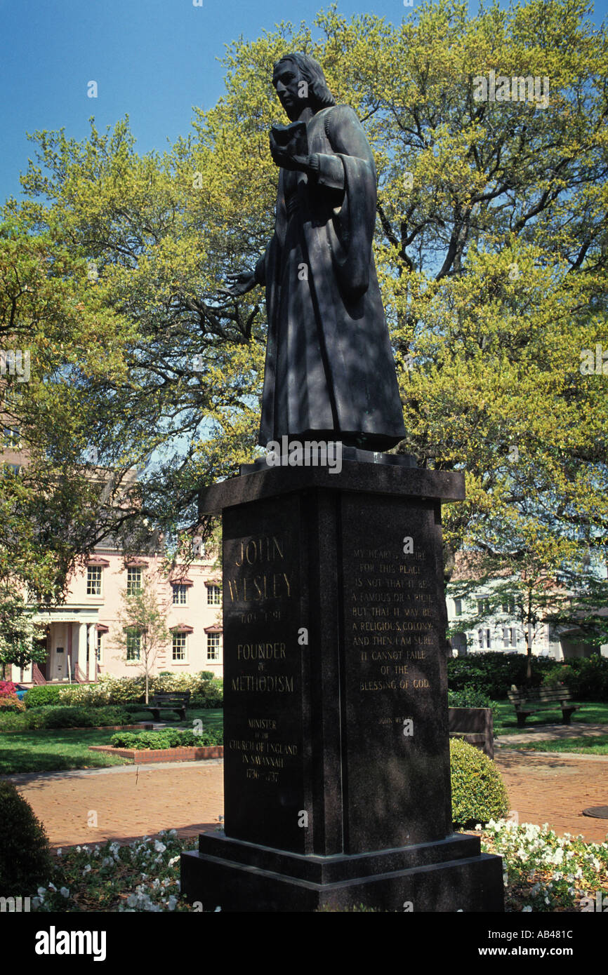 Georgien Savannah Reynolds Square John Wesley statue Stockfoto