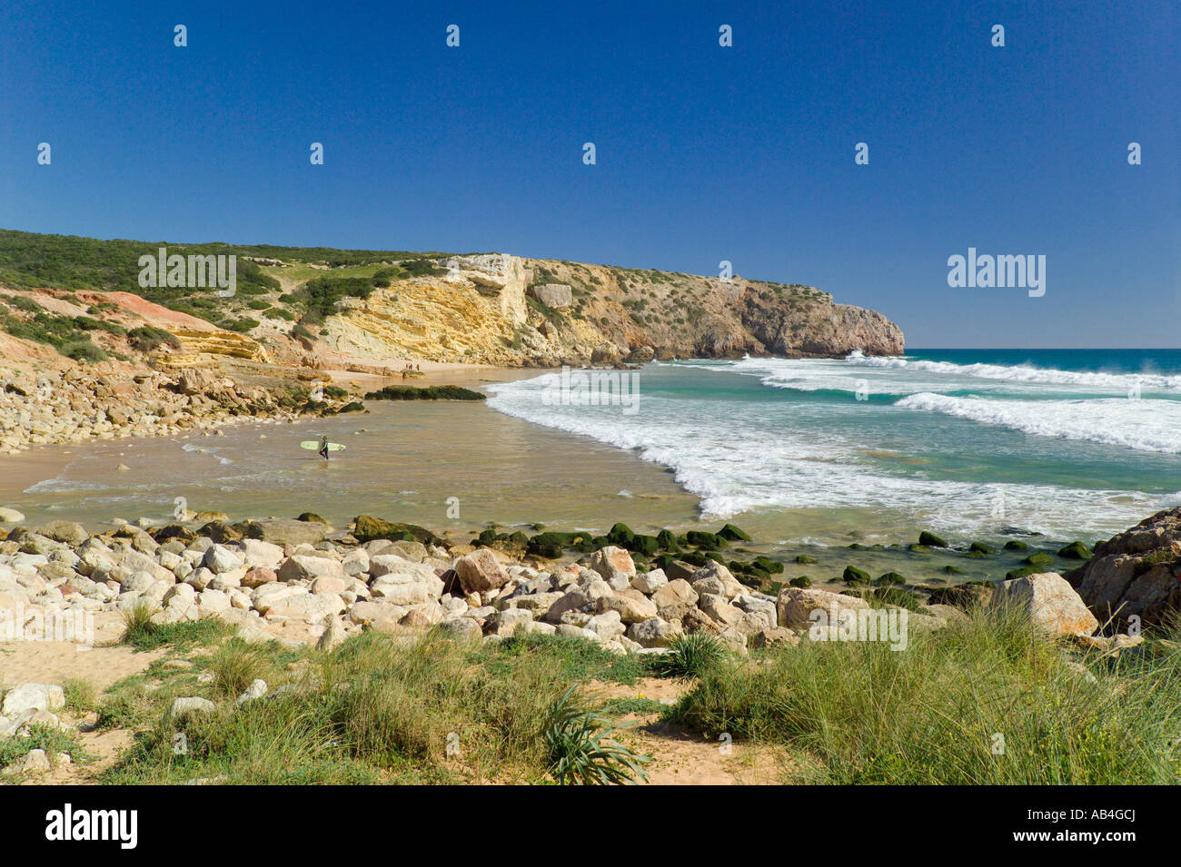 Die westliche Algarve, Praia do Zavial Strand Stockfoto