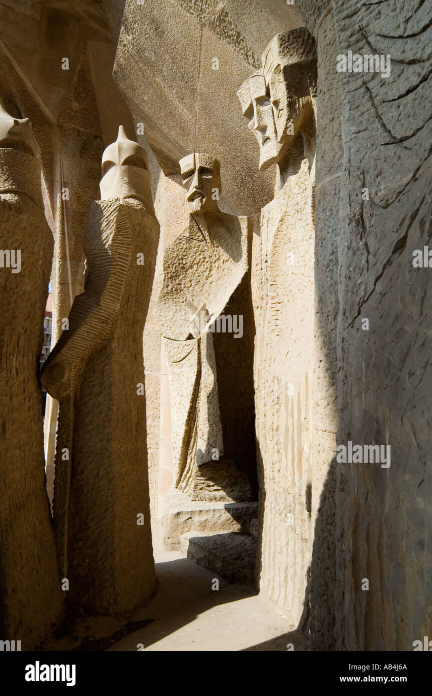 Skulpturen von Josep Maria Subirachs, im Tempel De La Sagrada Familia, Barcelona, Spanien Stockfoto