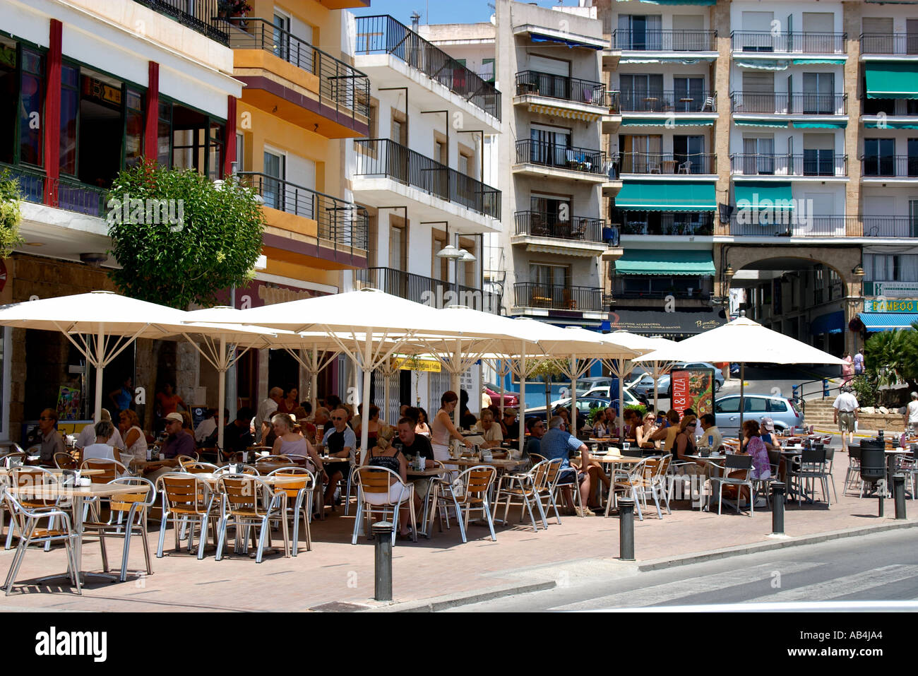 Cafe Javea Costa Blanca Spanien Stockfoto