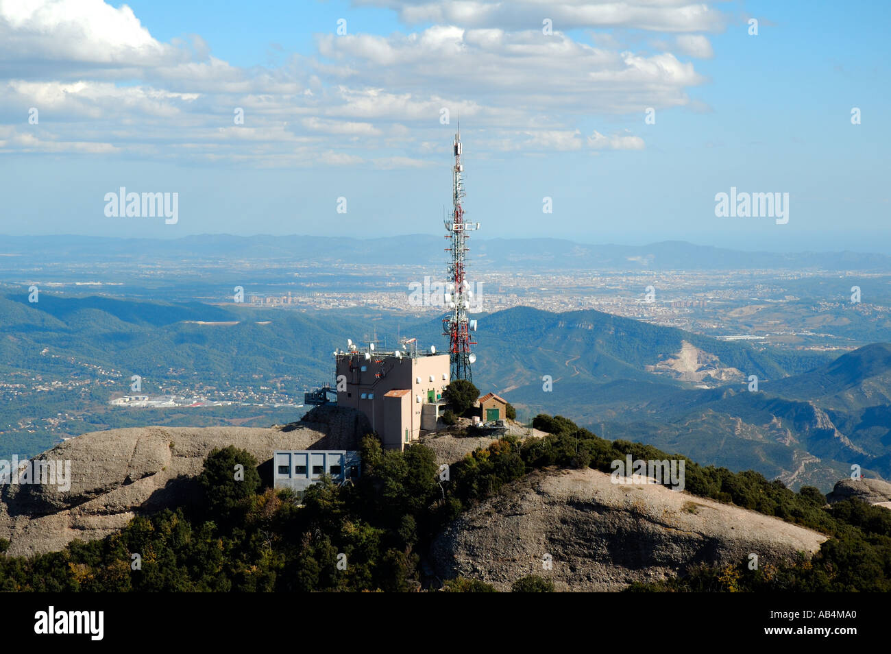 Kommunikation Turm auf dem Gipfel des Sant Jeroni, Montserrat, Katalonien, Spanien Stockfoto
