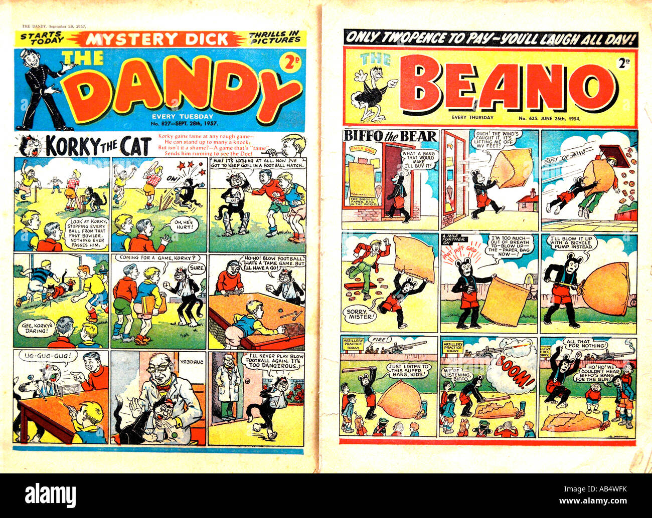 Dandy und Beano Comics der 1950er Jahre nur zu redaktionellen Zwecken Stockfoto