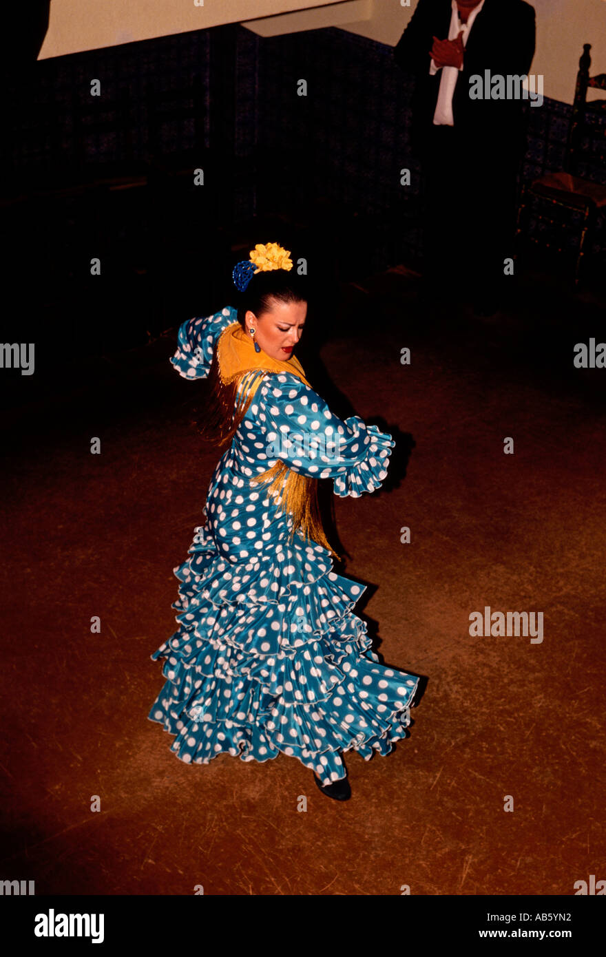 Erwachsene Frau, Flamenco-Tänzerin, El Patio Sevillano, Sevilla, Provinz Sevilla, Spanien Stockfoto
