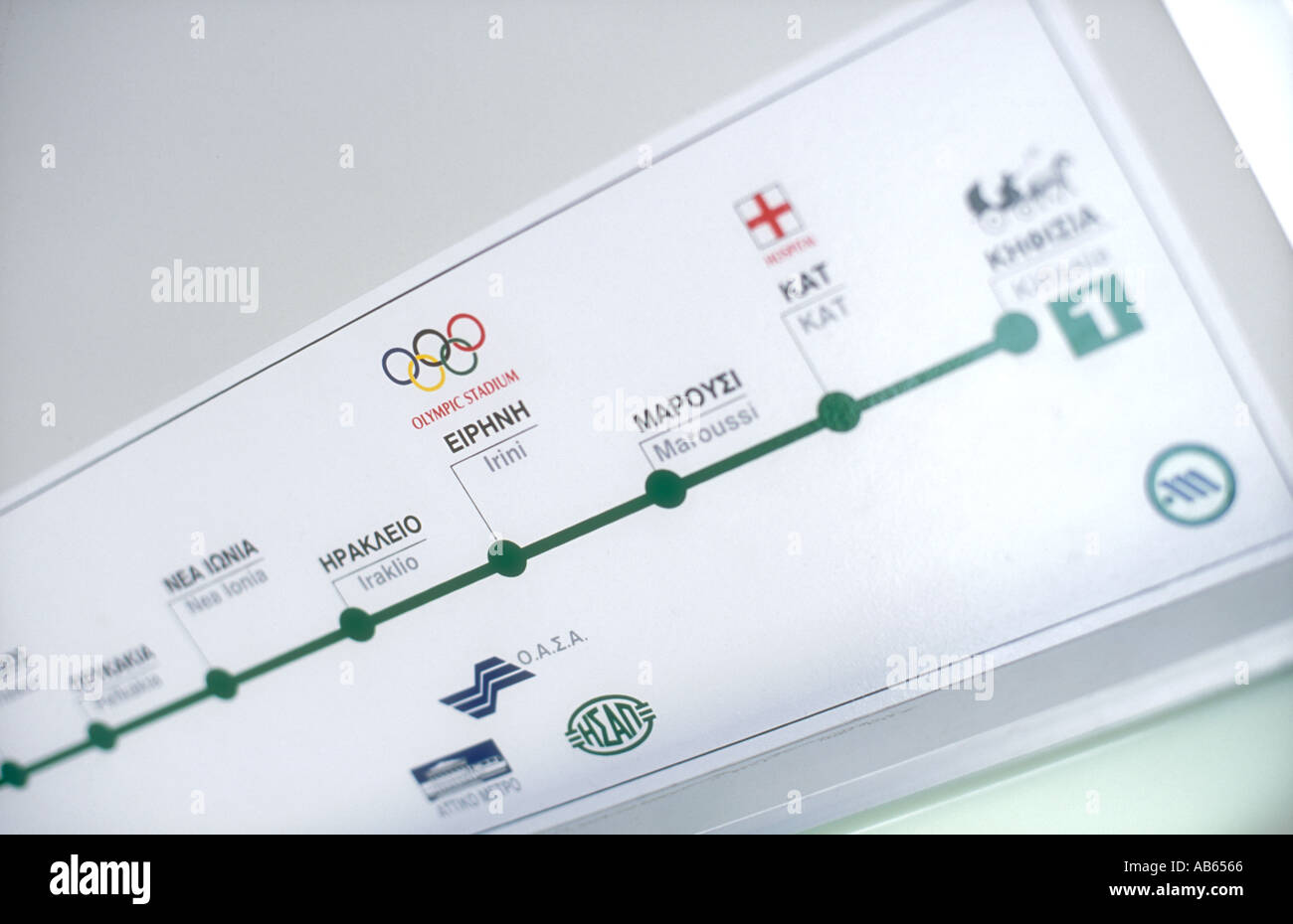 UBahnPlan in einem Zug zeigt Irini Station und dem Olympiastadion, Athen, Griechenland