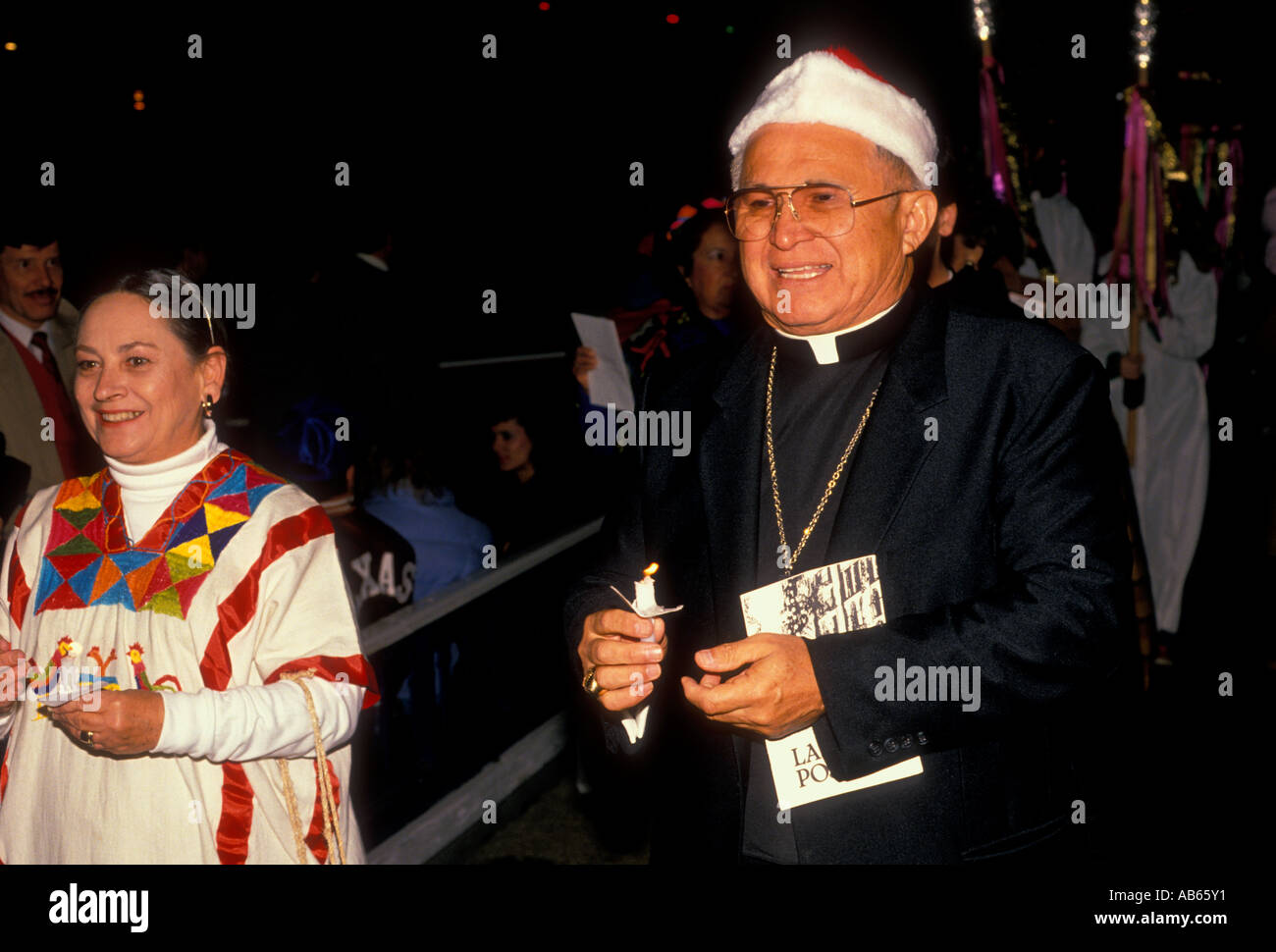Mexikanisch, Menschen, Priester, Las Posadas, Weihnachtsfeier, religiöse Fest, novenario, San Antonio, Texas, USA, Nordamerika Stockfoto