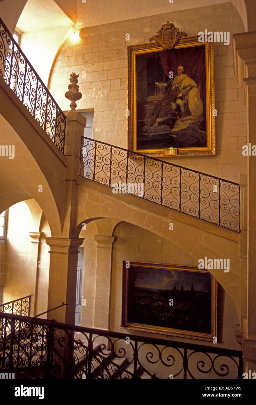 Die große Treppe, Treppe, Grand Escalier, Chateau d'USSE, Schloss von Usse, Chateau Usse, Rigny-Usse, Tal der Loire, Region Centre, Frankreich, Europa Stockfoto