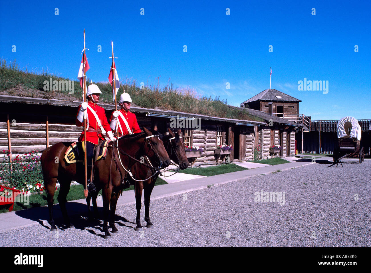 Mountie-Re-enactment Bewachung "Fort Macleod" Alberta Kanada Stockfoto