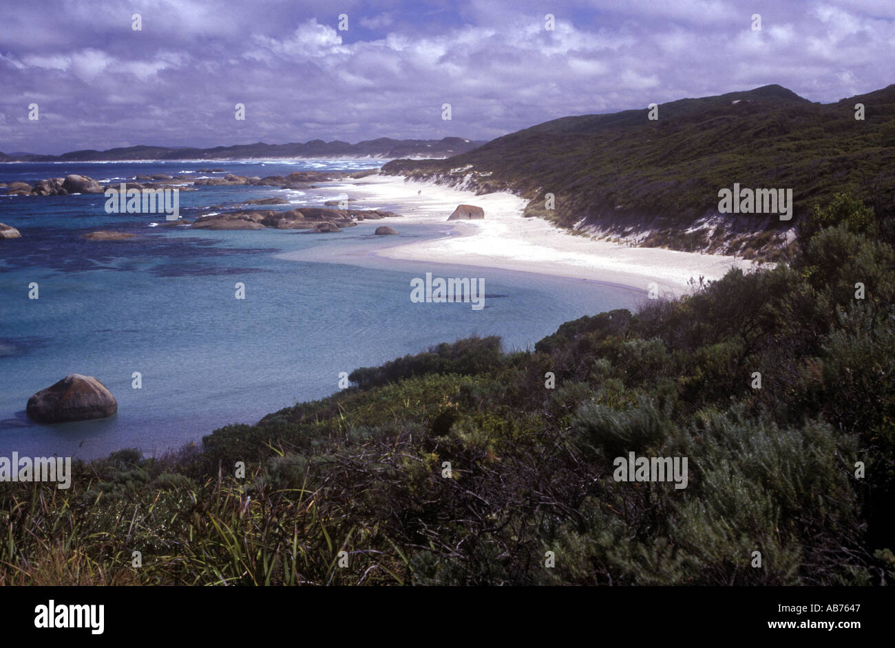 Australien-Western Australia-Greens Pool die flache felsige Ausdehnung dieser Küste im William Bay National Par befinden sich Stockfoto