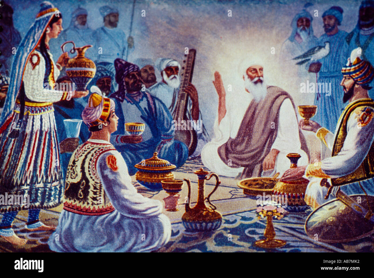 Sikh Guru Nanak im Lager von Babar Geschichten Stockfoto