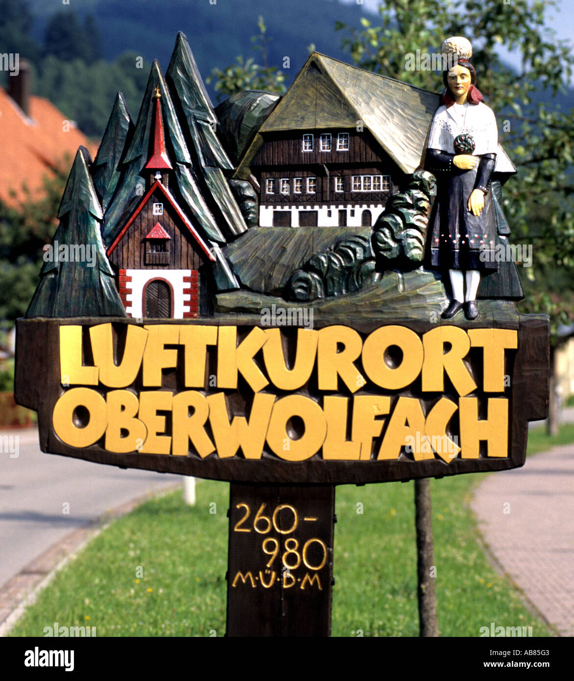 Holzschnitzerei Luftkurort Oberwolfach Bayern Zeichen Deutschland Deutsch Stockfoto