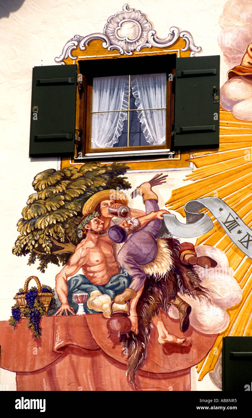 Deutschland Bayern Wandmalerei Fresko Deutsch Stockfoto
