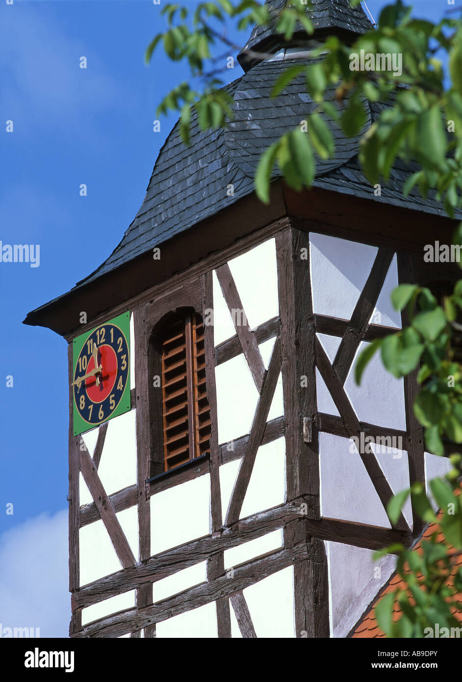 Fachwerk-Turm einer Kirche, Deutschland, Sachsen-Anhalt, Muetzel Stockfoto