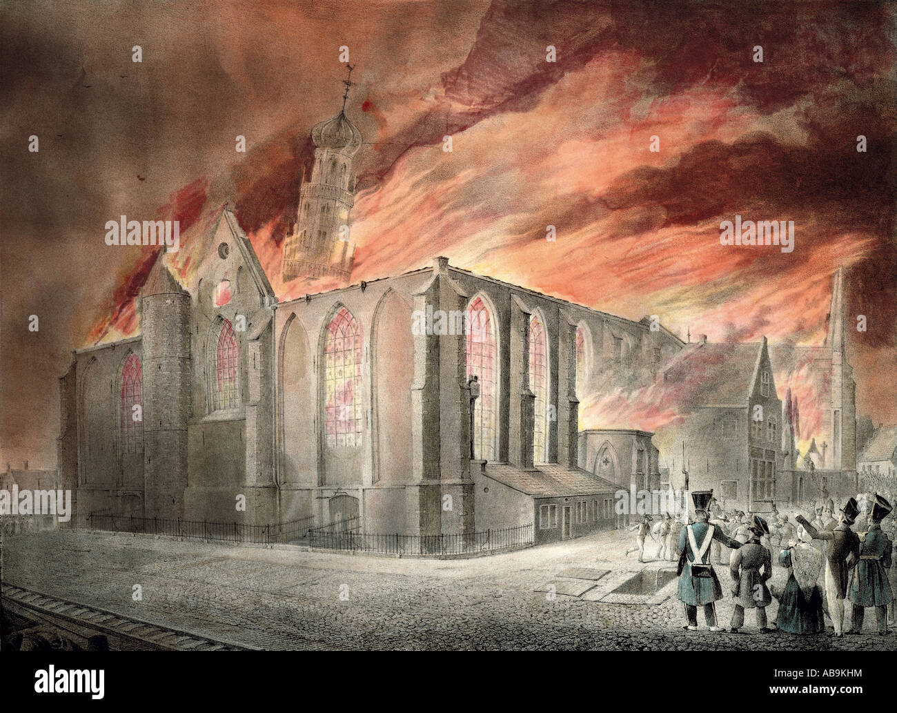 Feuer, Feuer, Große Kirche, Horn, Niederlande, 5.8.1858, Stockfoto