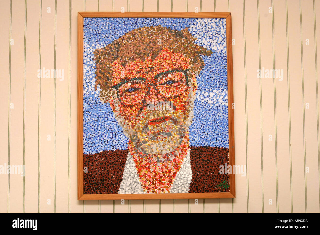 Pointillistischen Acryl-Gemälde eines alten bärtigen Mannes Stockfoto