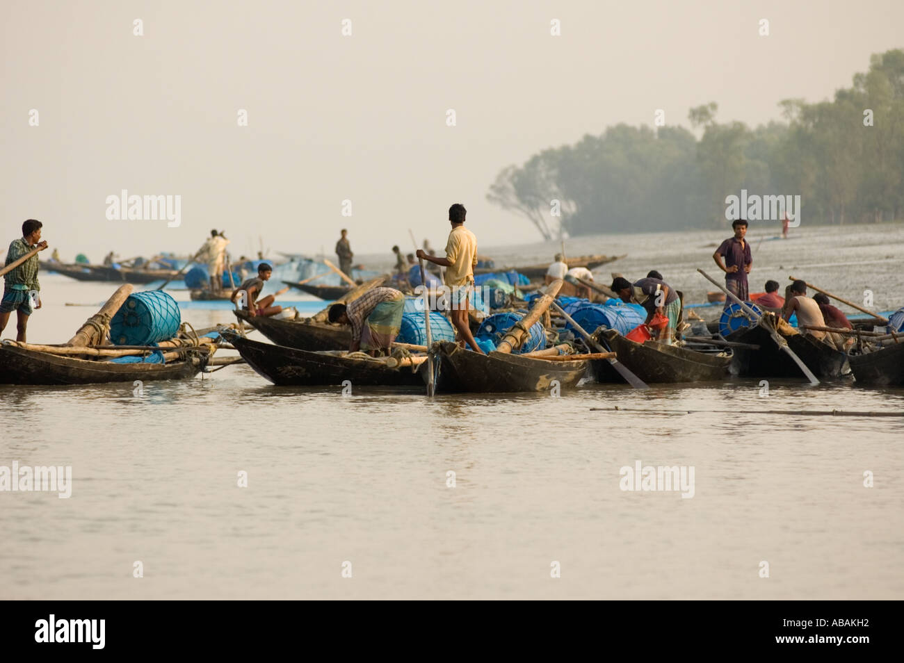 Angelboote/Fischerboote in Shibsha Fluss, Bangladesch. Stockfoto