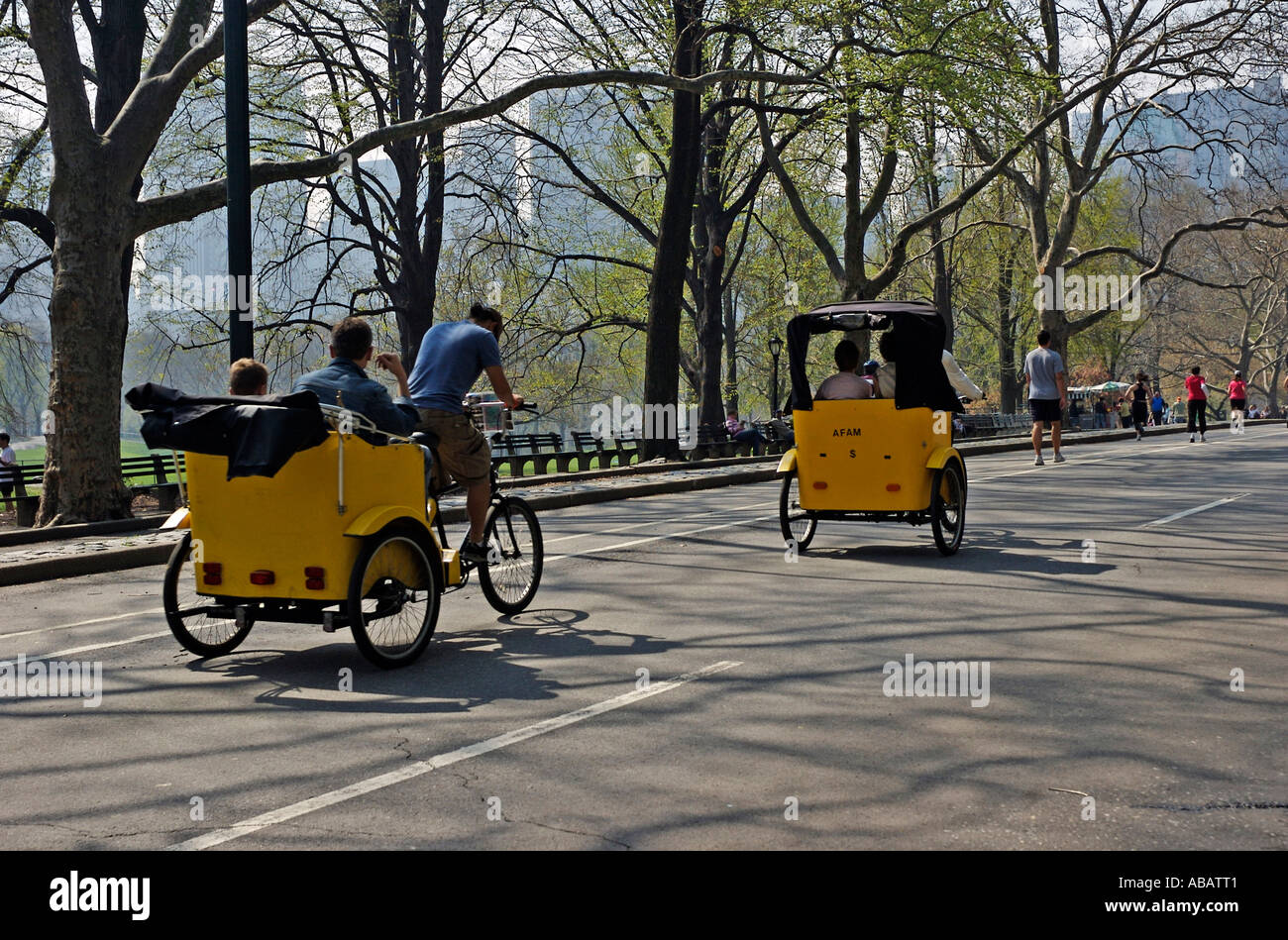 New York, Central Park, Rikschas Stockfoto