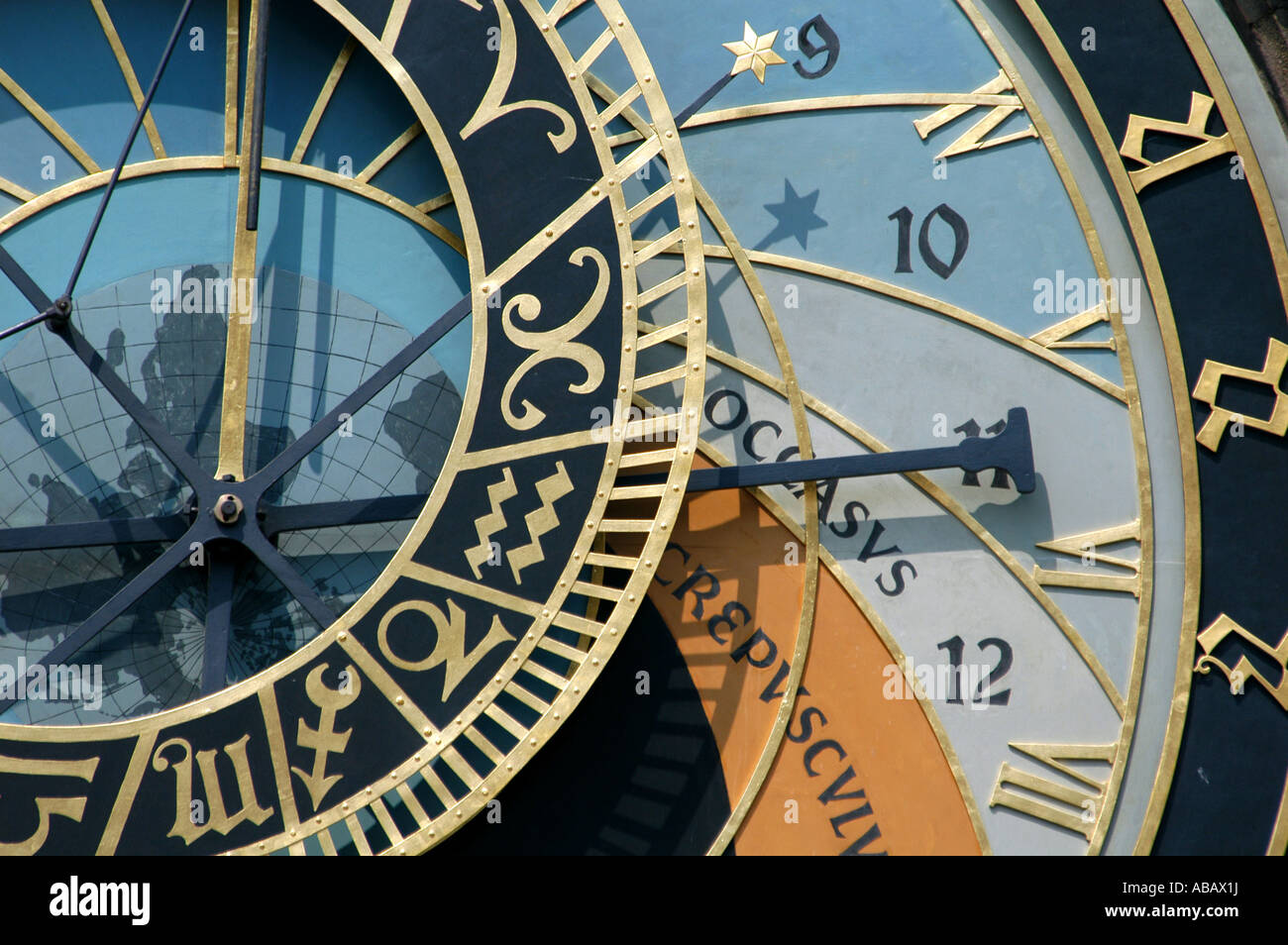 Berühmte mittelalterliche astronomische Uhr (Orloj) in Prag, Tschechische Republik Stockfoto