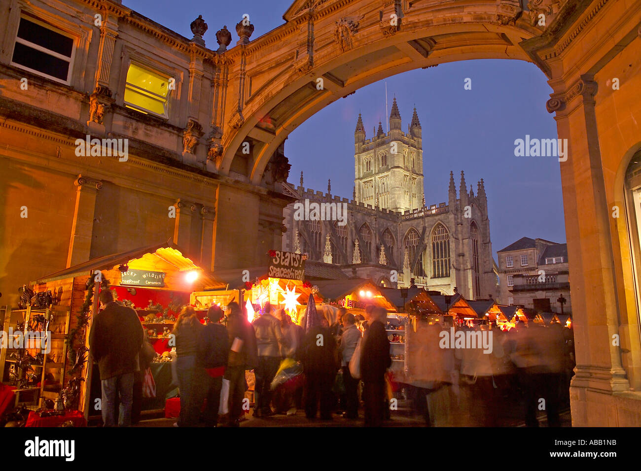 Bath Abbey, Weihnachtsmarkt Stockfoto