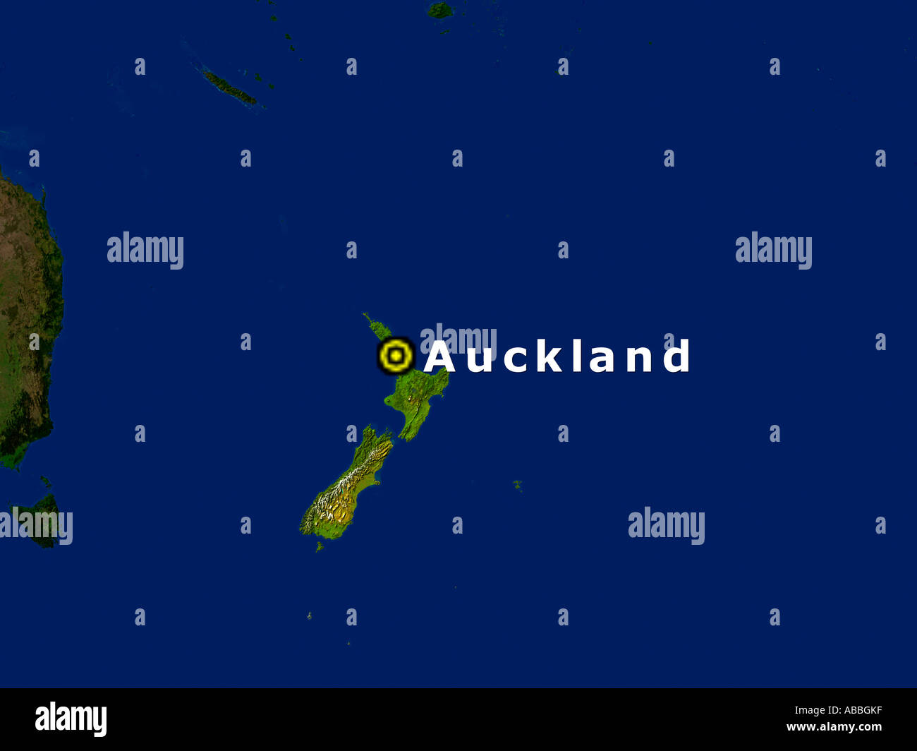 Satellitenbild von New Zealand Auckland Hervorhebung Stockfoto