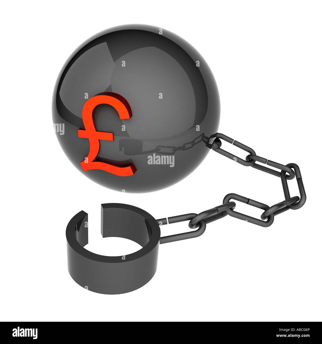 Fußfessel mit Pfund-Währung-Zeichen Stockfoto