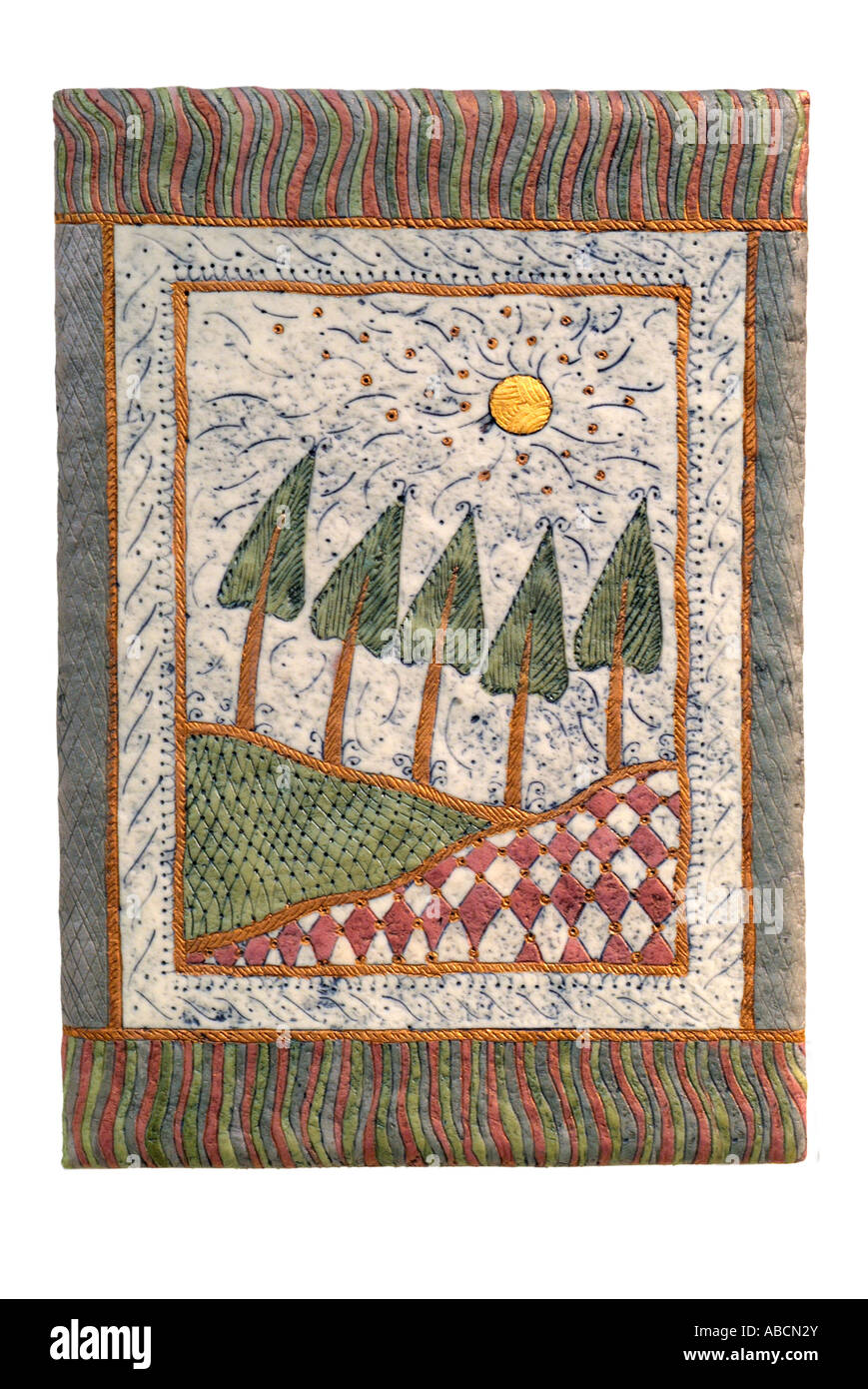 Feine Qualität Porzellan Wand Panel komplizierte Muster Design Baum Blätter Blatt Blumen naiv taktile Objekt organische Lebenskraft patt Stockfoto