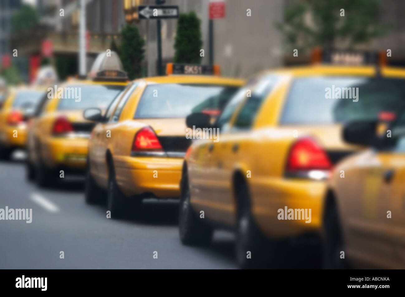 Warteschlange des gelben Taxis Stockfoto