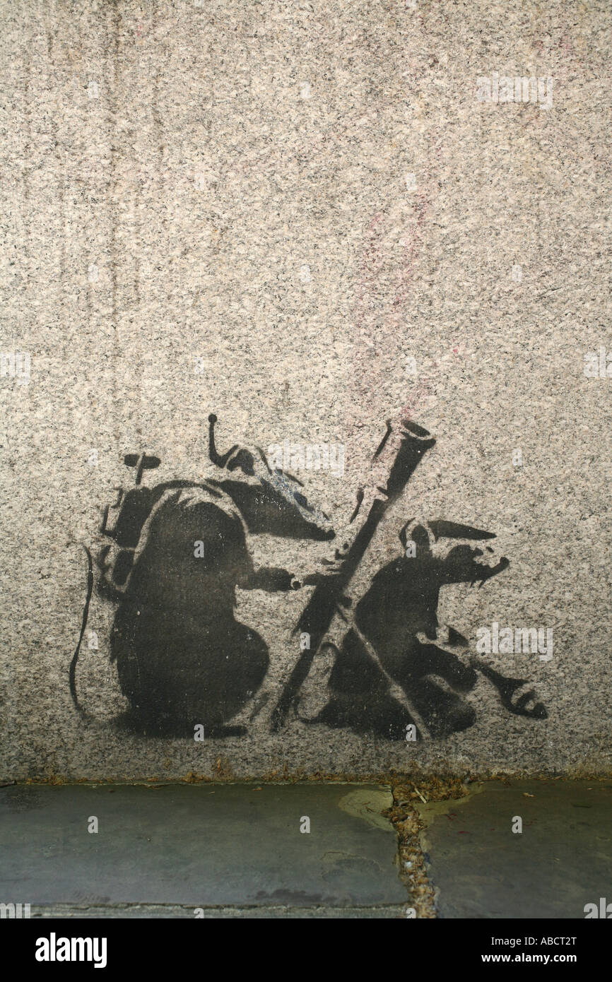 Banksy Schablone von Ratten mit Rocket Launcher, Houses of Parliament, London Stockfoto