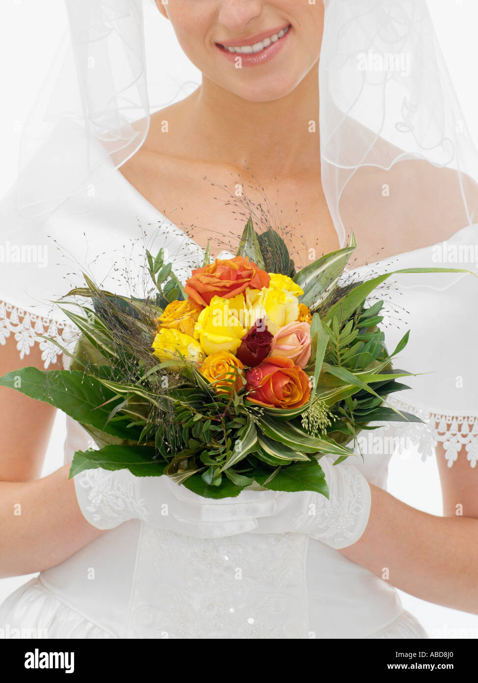 Bride Holding bouquet Stockfoto