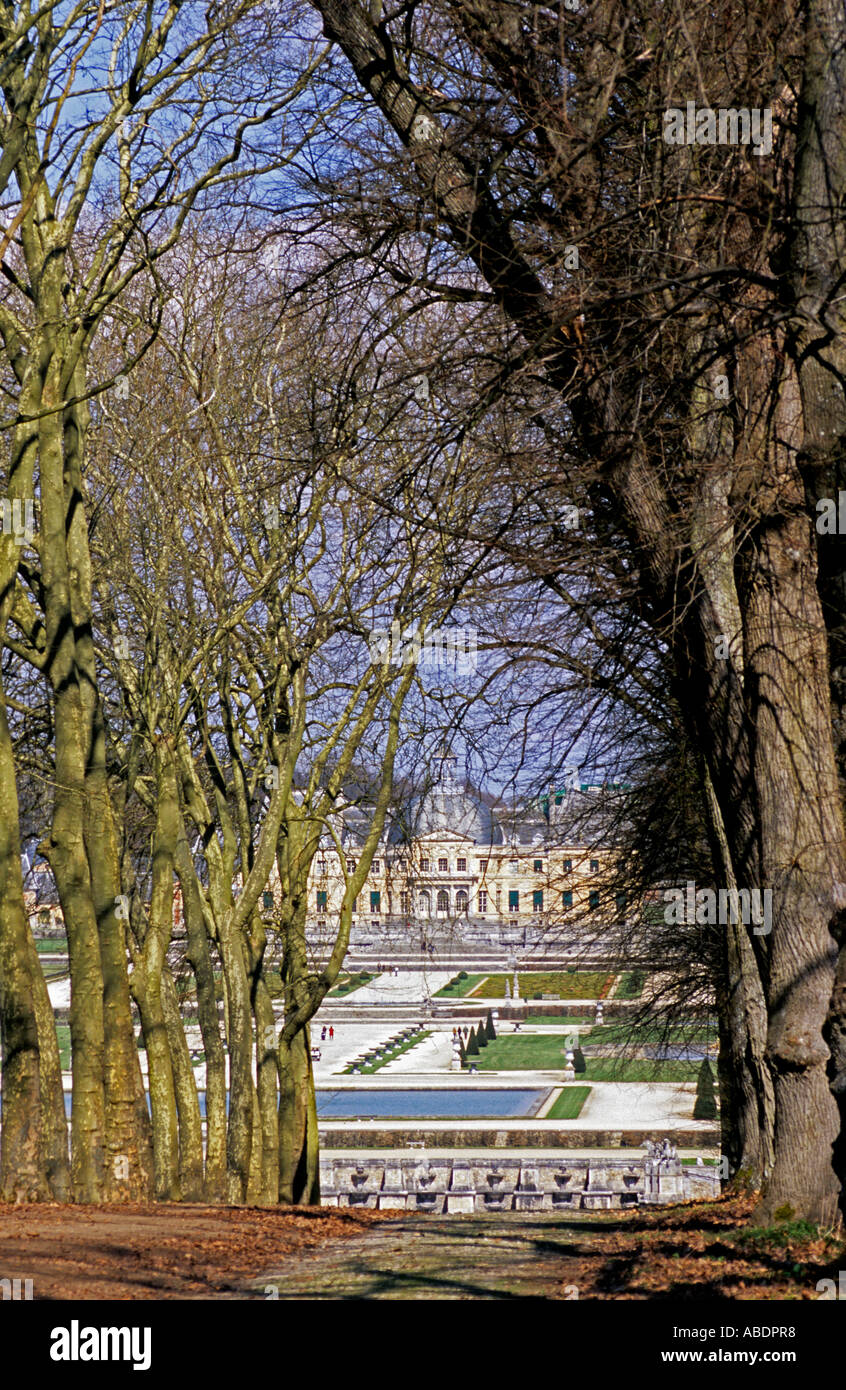 Vaux-le-Vicomte Gärten-Baum-Allee Stockfoto