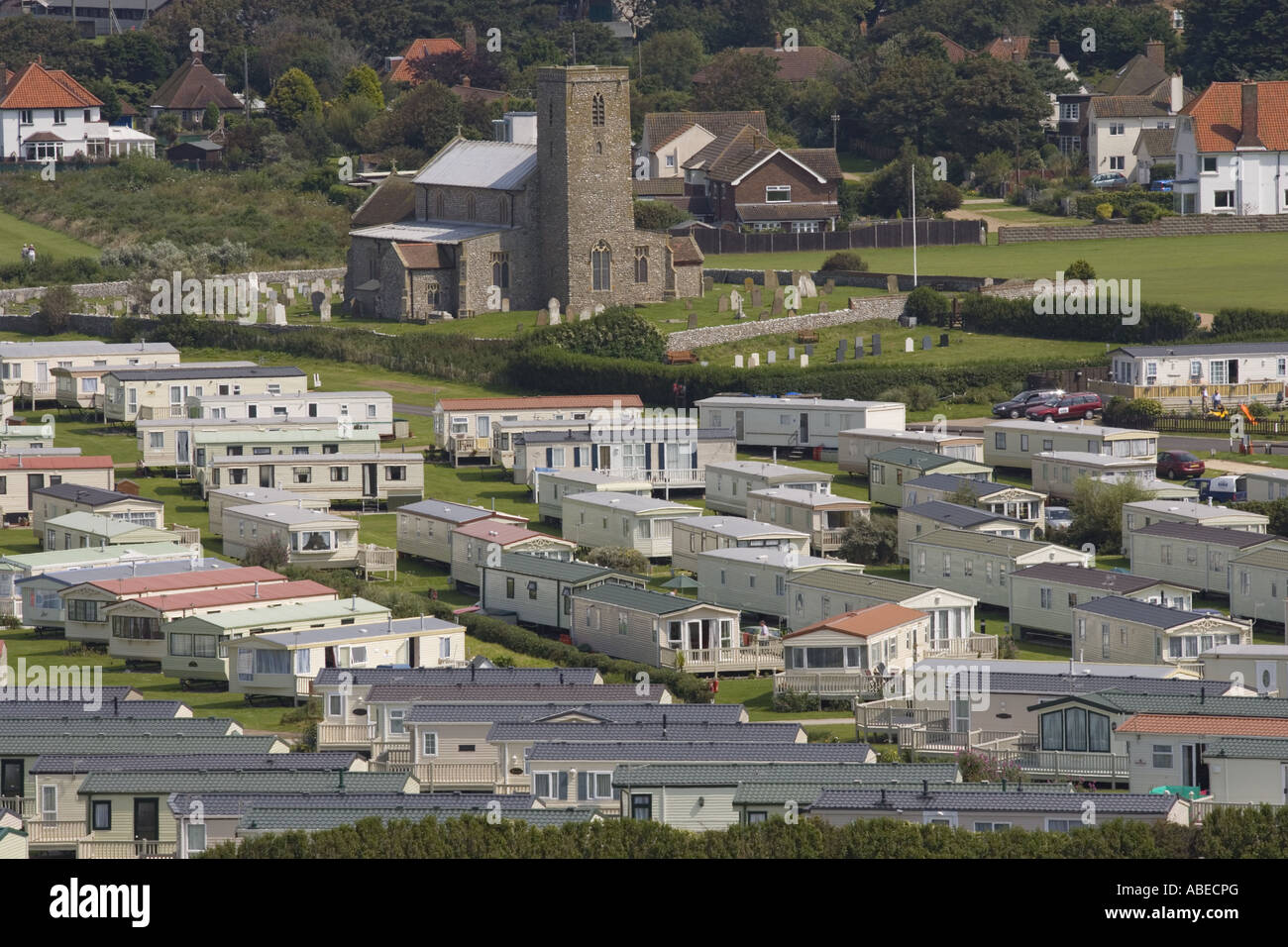 Sherringham Norfolk Kirche & Caravan Park Stockfoto
