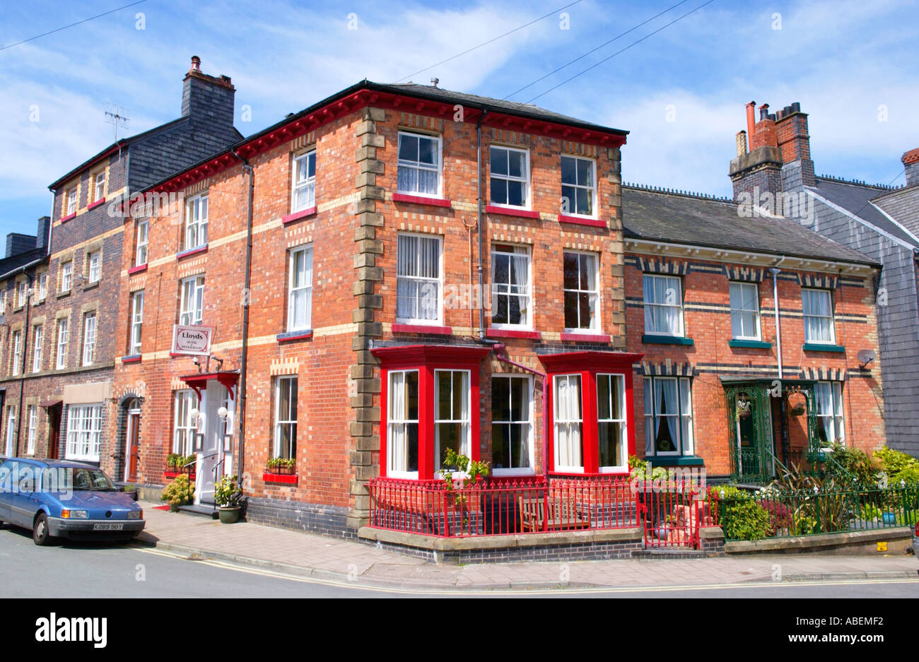 Hotels und Häuser im viktorianischen Zeitalter bei Llanidloes Powys Mid Wales UK Stockfoto