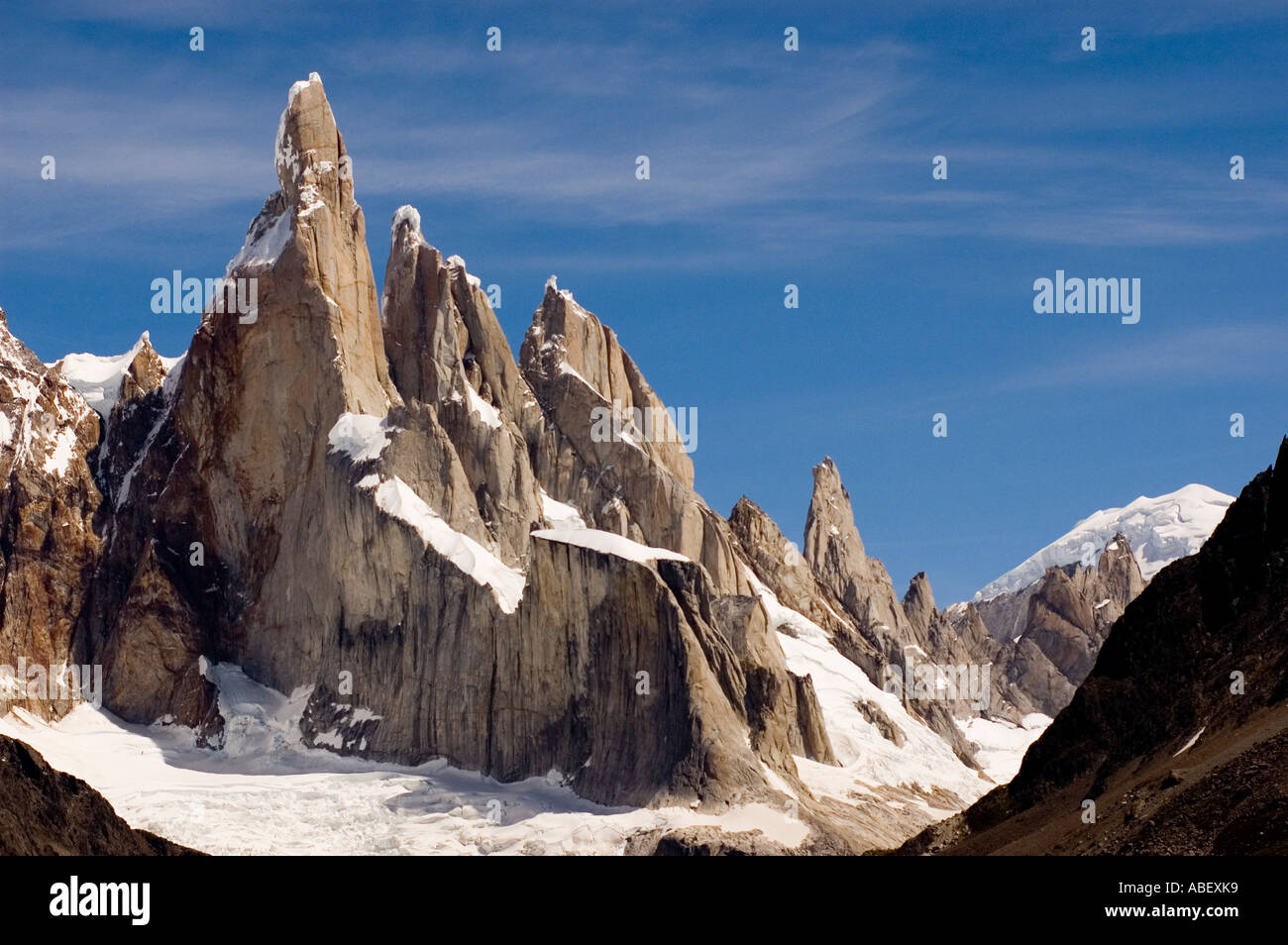 Cerro Torre (3102m). Herrliche Granit Spire in den südlichen Anden Patagonien, Provinz Santa Cruz, Argentinien Stockfoto