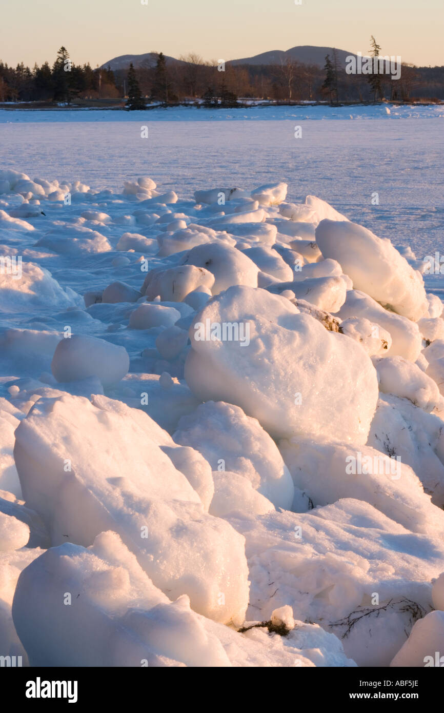 Eis in Mt Wüste Narrows in Maine s Acadia Nationalpark Stockfoto