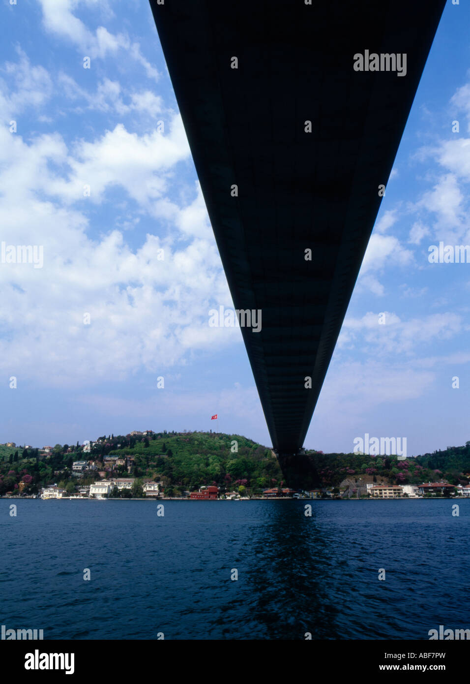 An einem sonnigen Tag Nachschlagen an der Unterseite der Bosporus-Hängebrücke Stockfoto
