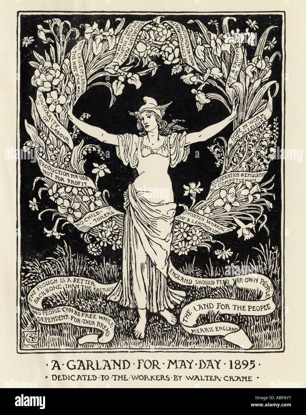 Eine Girlande für den 1. Mai 1895. Den Arbeitern gewidmet, von Walter Crane 1845 - 1915. Englischer Künstler. Stockfoto
