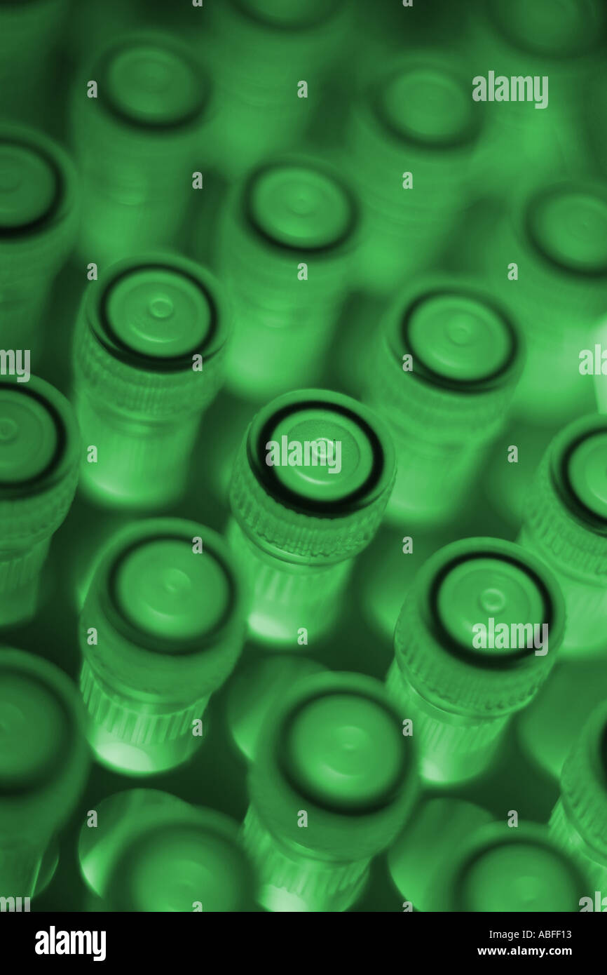 Schraube begrenzt Kunststoffrohre verwendet für die Lagerung von Proben in einem Forschungslabor Stockfoto