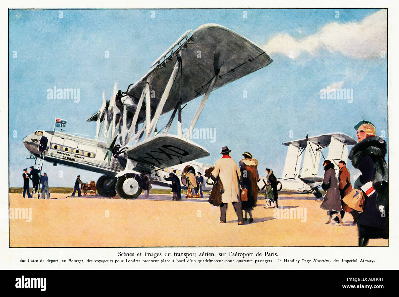 Handley Page Paris 1934 französische Zeitschrift Illustration der Airliner Imperial Airways Cocles am Flughafen Le Bourget Stockfoto