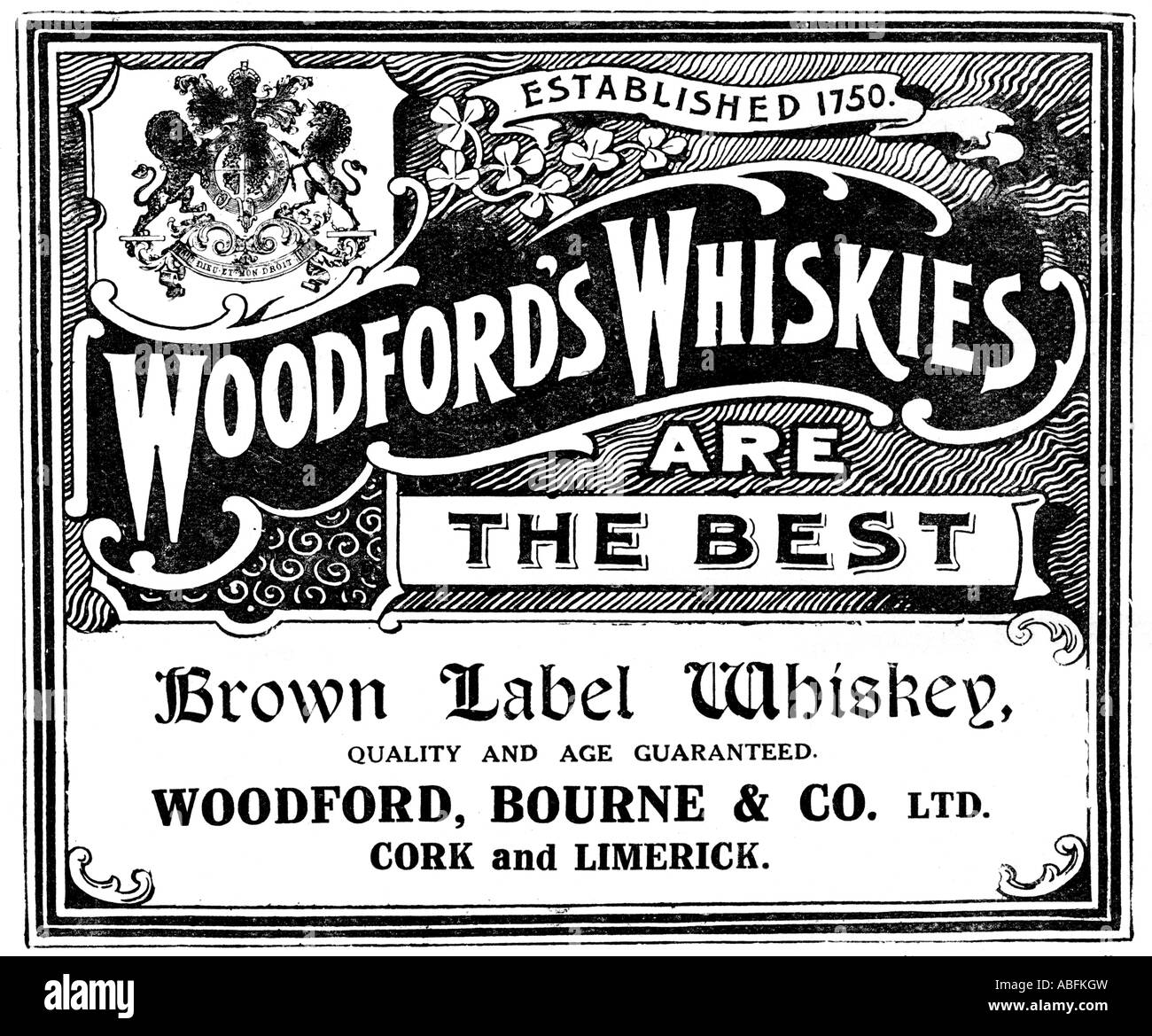 Woodfords Whiskys sind die besten in diesem 1919-Anzeige für den irischen Whiskey Woodford Bourne und Co in Cork und Limerick Stockfoto