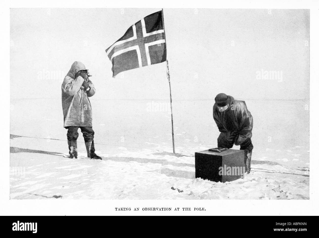 Norwegische Beobachtung am Pol auf der erfolgreichen Amundsen-Expedition von 1911 am Tag nach Ankunft Stockfoto