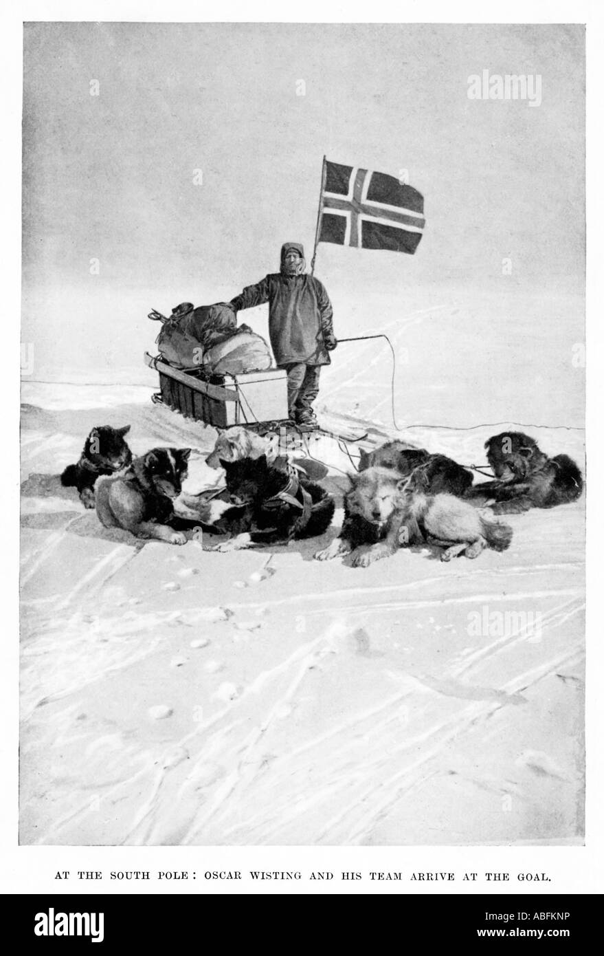 Oscar Wisting am Pol eines der 5 Norweger, die erste mit Amundsen 1911 gab es Stockfoto