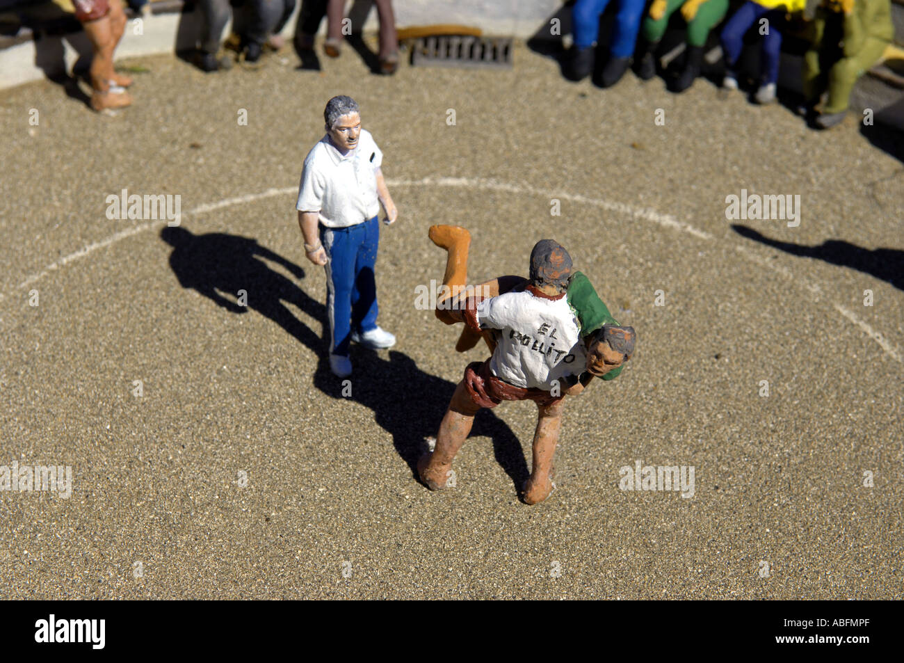 Ringer Zuschauer wrestling-Match Ring Stadion kreisförmige Fans Menschen klein Modell Pueblo Chico kanarischen Gebäude-Modell-design Stockfoto