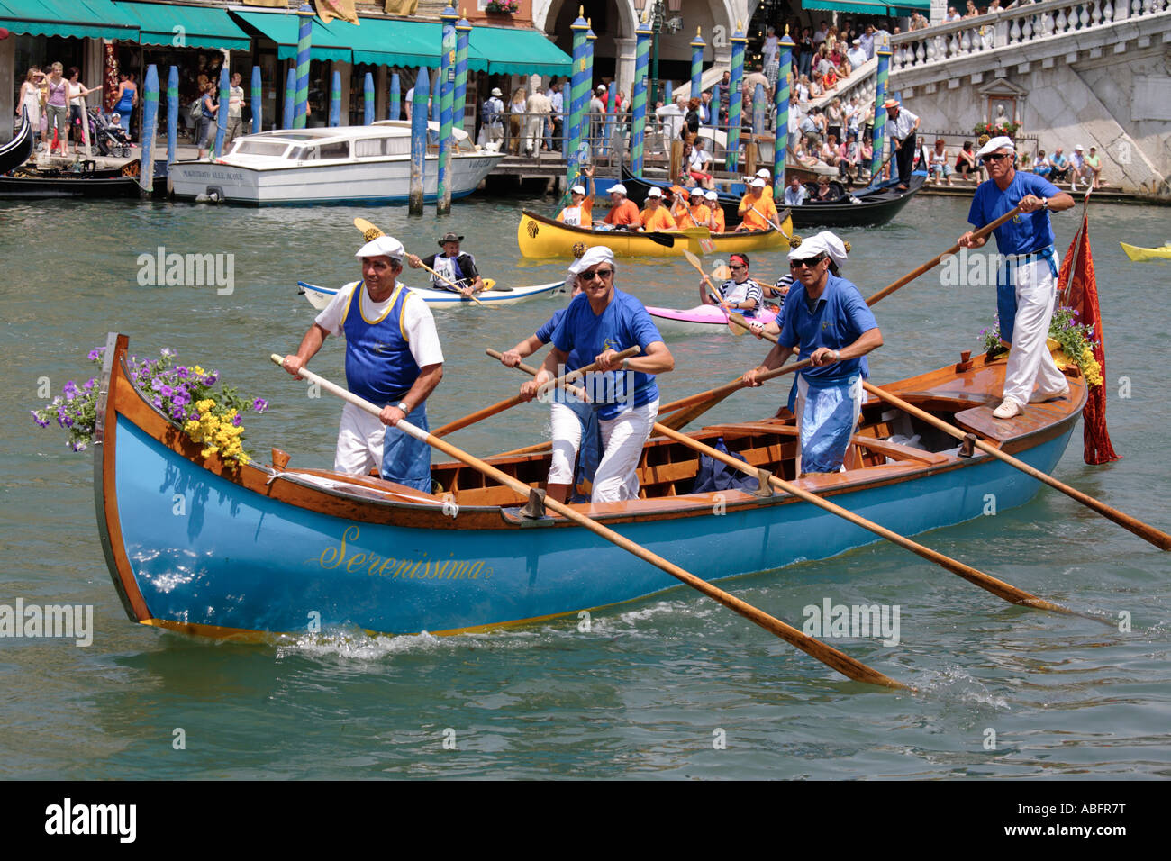 Ruderboot in den Canale Grande während der Vogalonga Wettbewerb, Venedig 2007, Italien Stockfoto