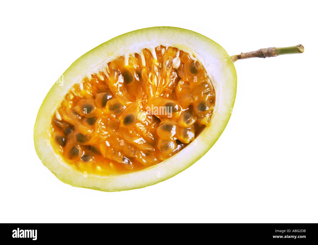 die Maracuja-Früchte-Leidenschaften Obst halber Schnitt Stockfoto