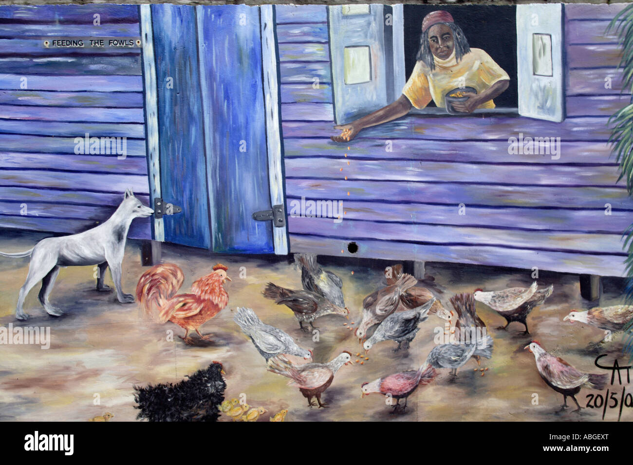 Fütterung der Hühner, Wandbild, BVI Stockfoto