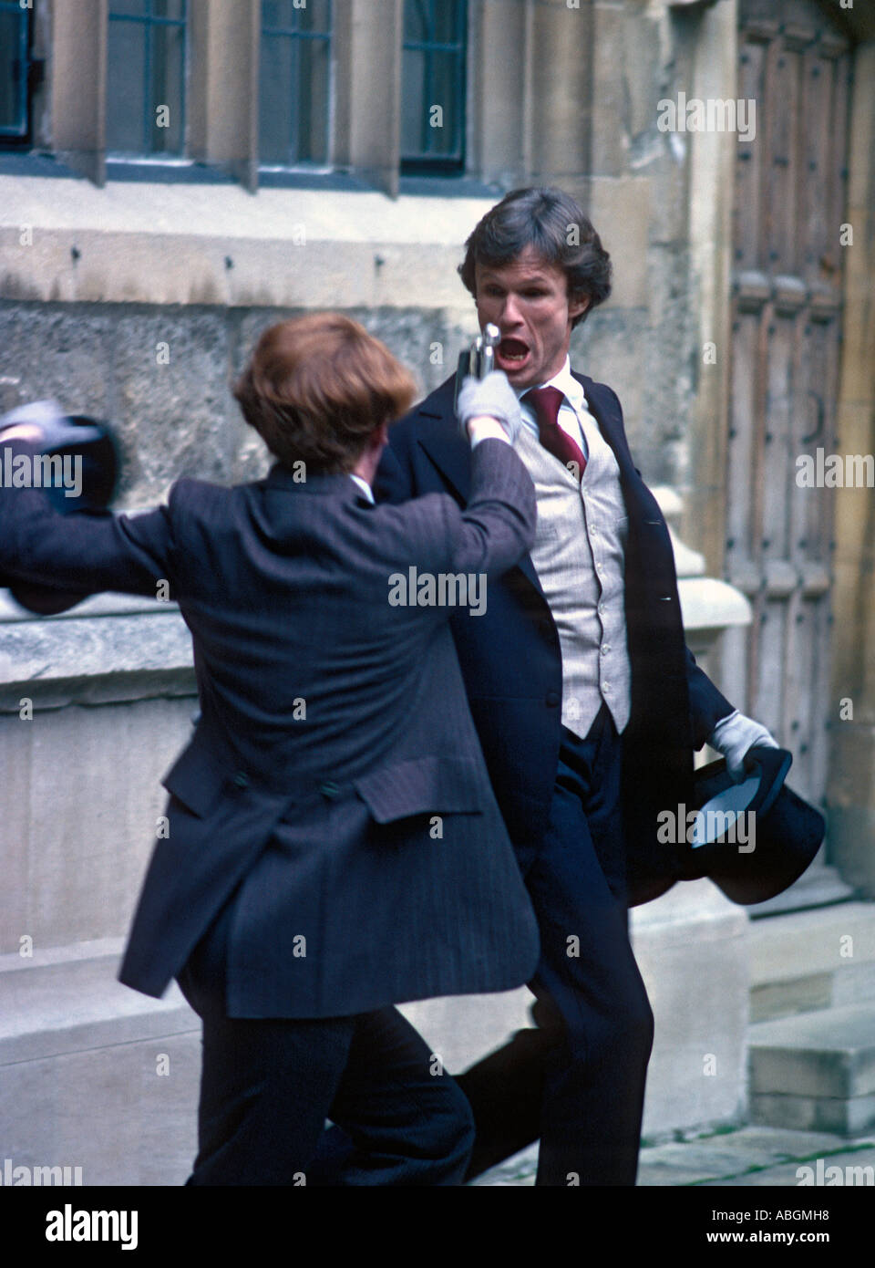 Kris Kristofferson und John Hurt, Dreharbeiten Ciminos Heaven's Gate Stockfoto