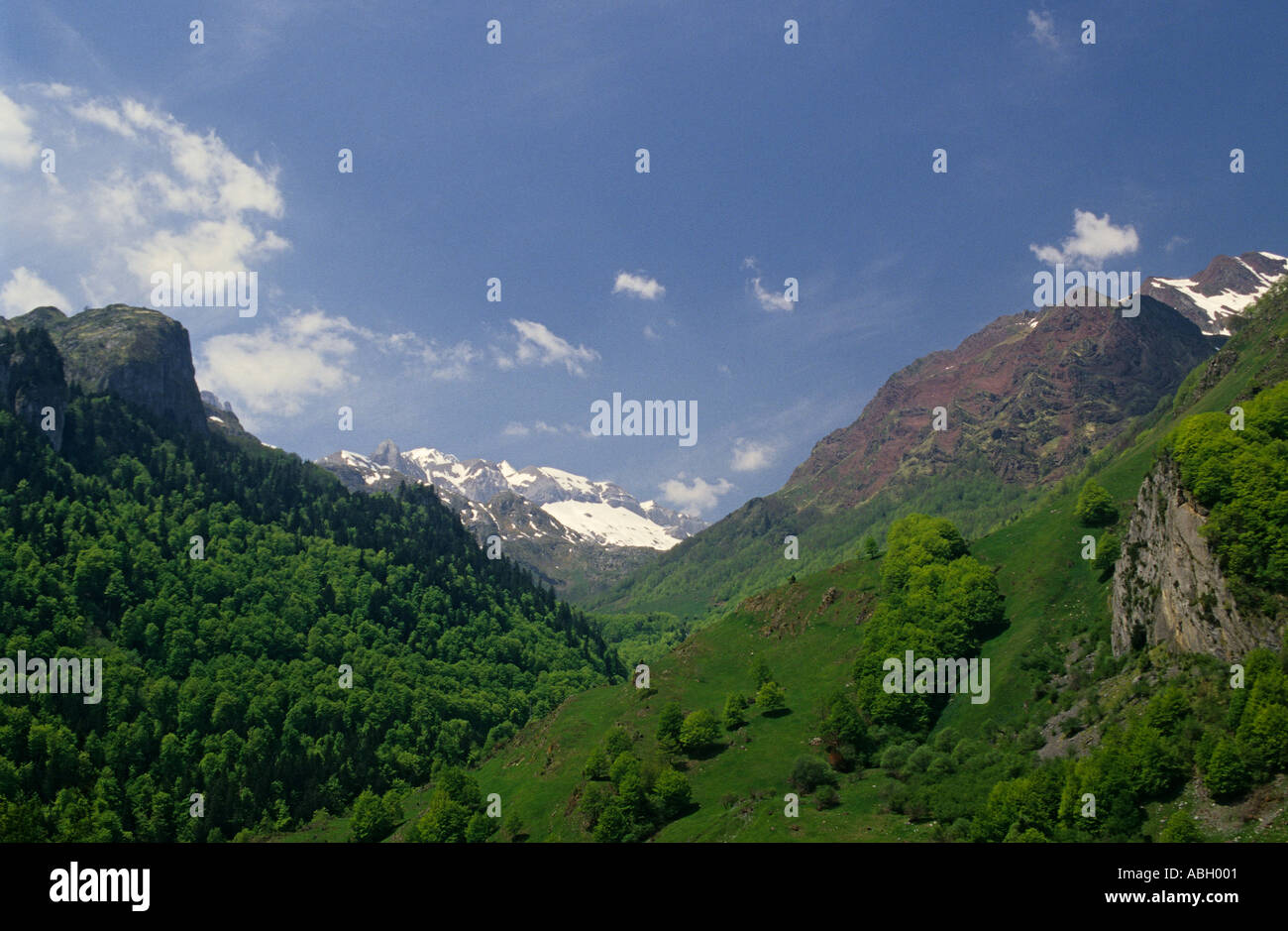 Frankreich-Pyrenäen am Straßenrand Blick auf Route du Somport Stockfoto