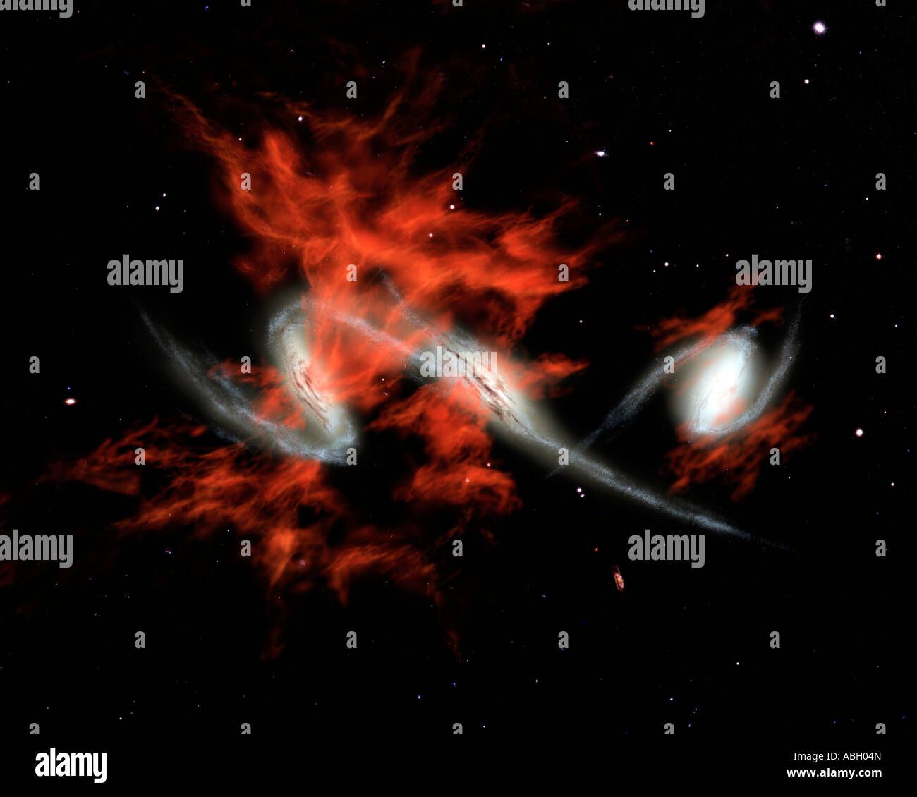Konzept des Künstlers zeigt eine mögliche Antwort auf das Rätsel der riesigen galaktischen Blobs. Stockfoto