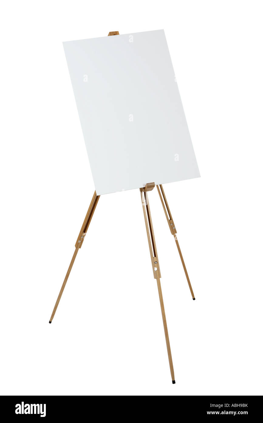 Staffelei mit leere Zeichen ausgeschnitten auf weißem Hintergrund Stockfoto