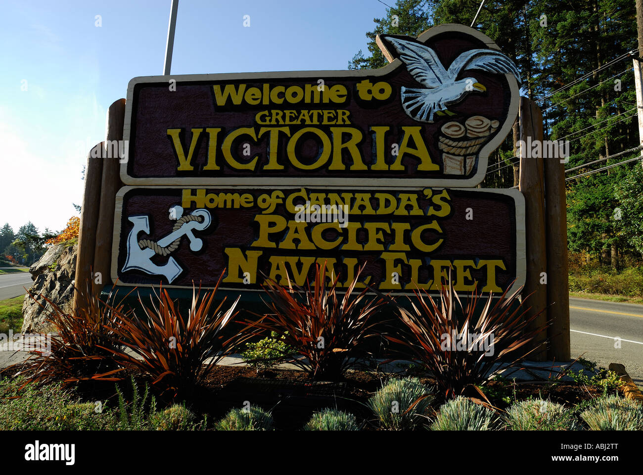 Willkommen Sie Schild nach Victoria, Stadt von Vancouver Island Stockfoto